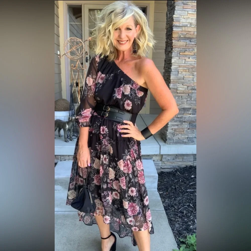 One Shoulder High Low Floral Dress - Picture 8 of 15